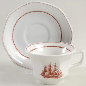 WEDGWOOD Georgetown Collection Rust Red “Flying Cloud” Cup & Saucer Set